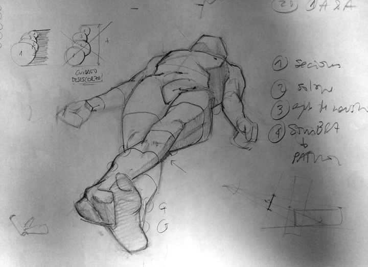 Demostración de dibujo con escorzos pronunciados