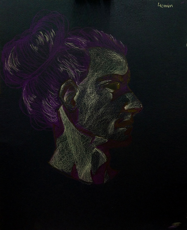 Retrato con ceras de color sobre fondo oscuro