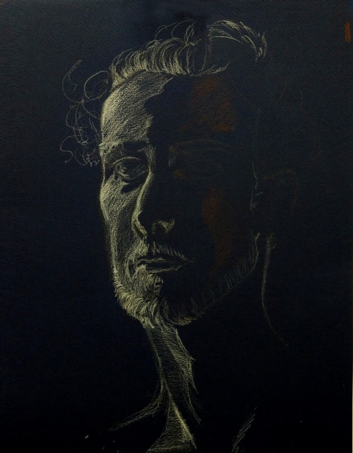 Retrato con ceras de color sobre fondo oscuro